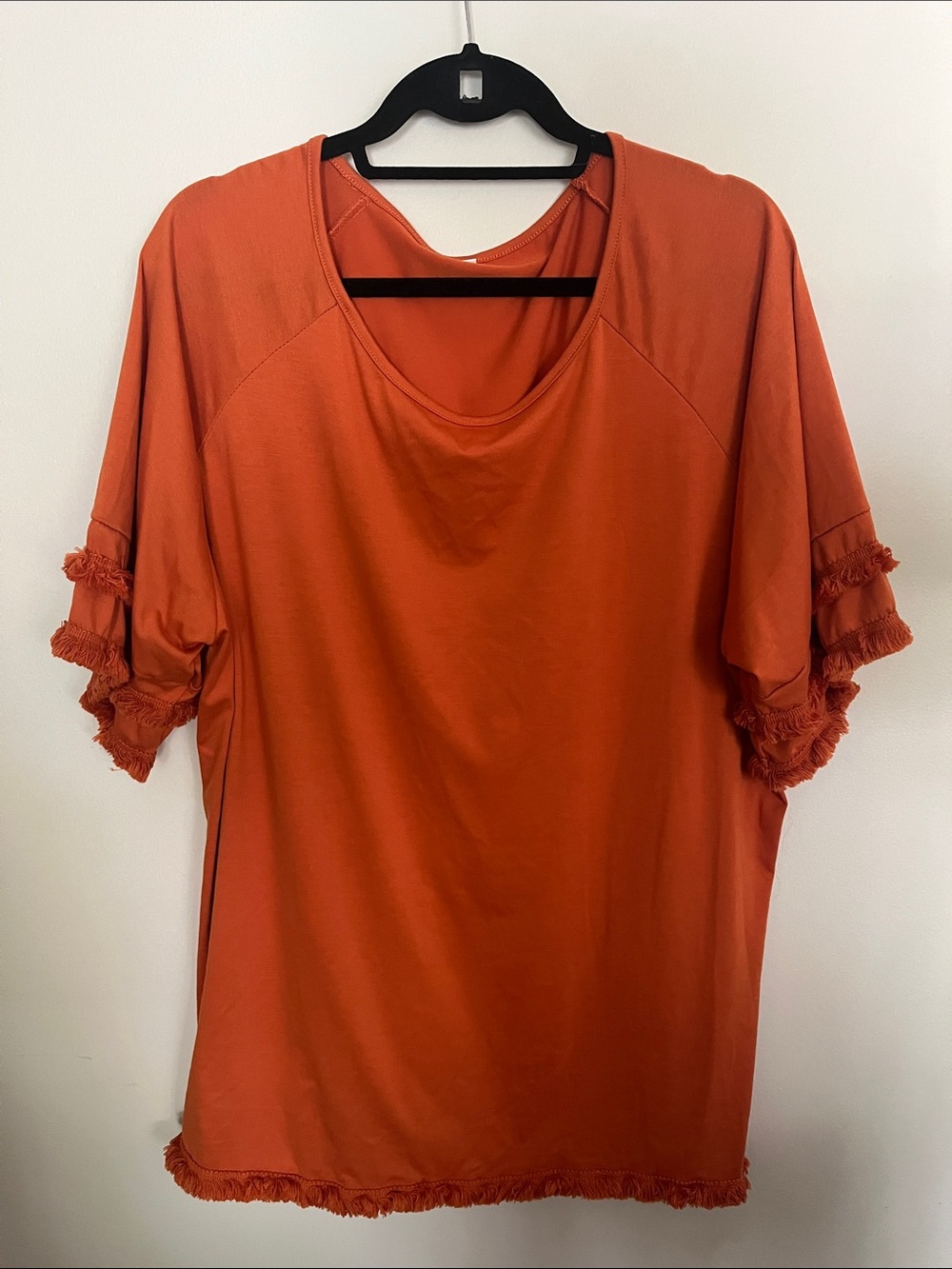Fringe Sleeve Short-Sleeve Top in Rust Orange - Brand Not Specified